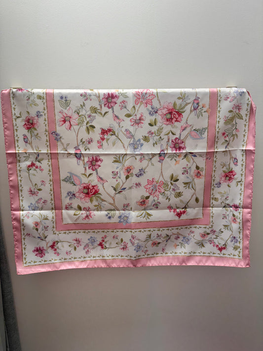 DMB Pink Dainty Floral Square Satin Neck Scarf
