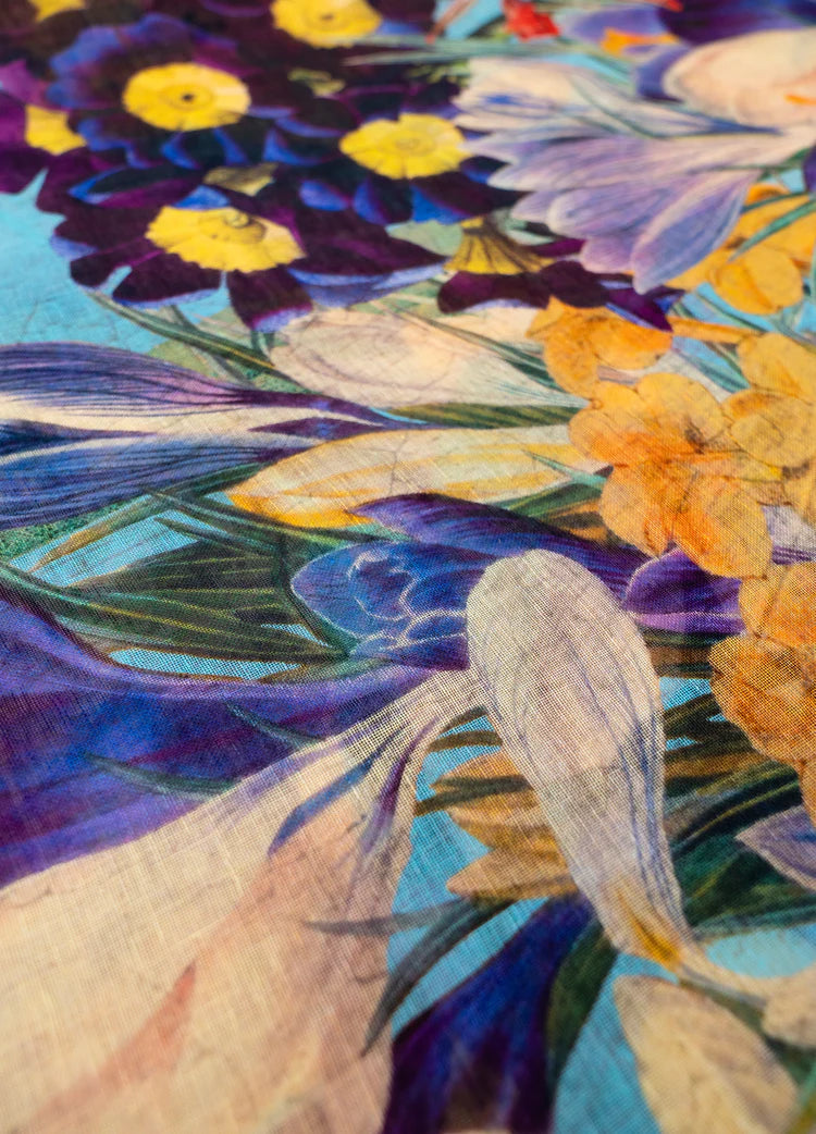 POWDER LINEN/COTTON SCARF - SPRING FLORA