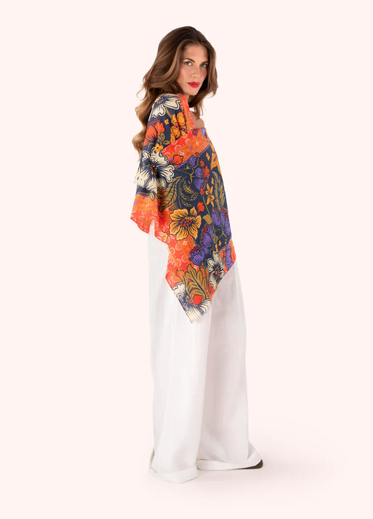 POWDER COTTON SCARF - TRAILING FLORAL IN NAVY