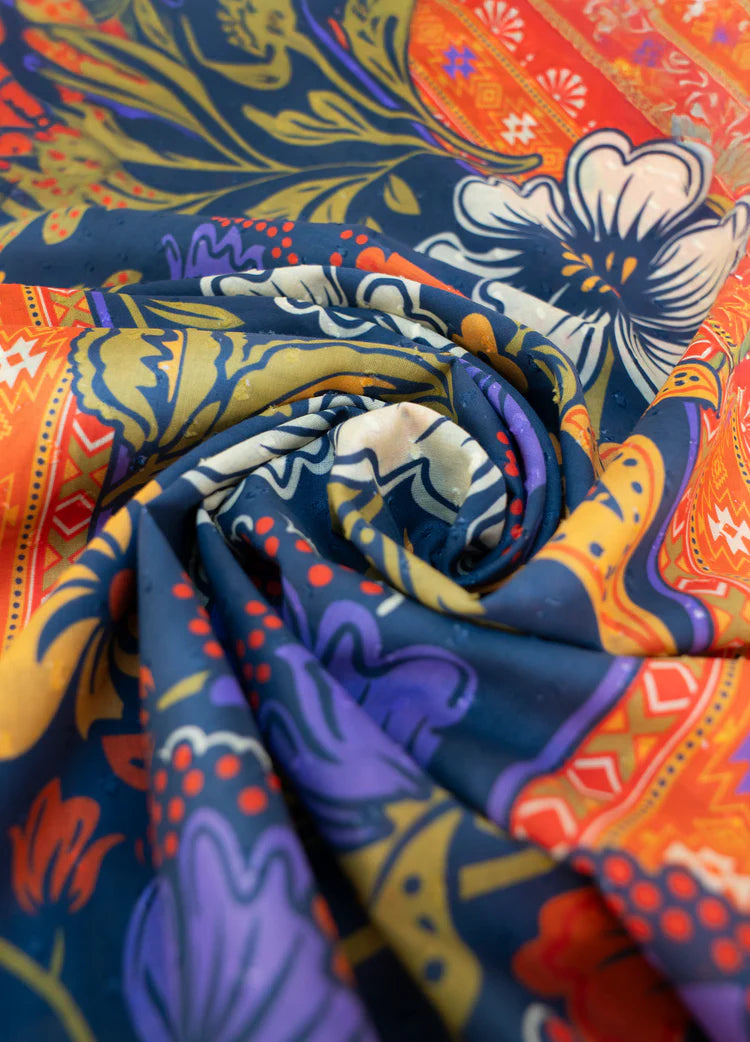 POWDER COTTON SCARF - TRAILING FLORAL IN NAVY