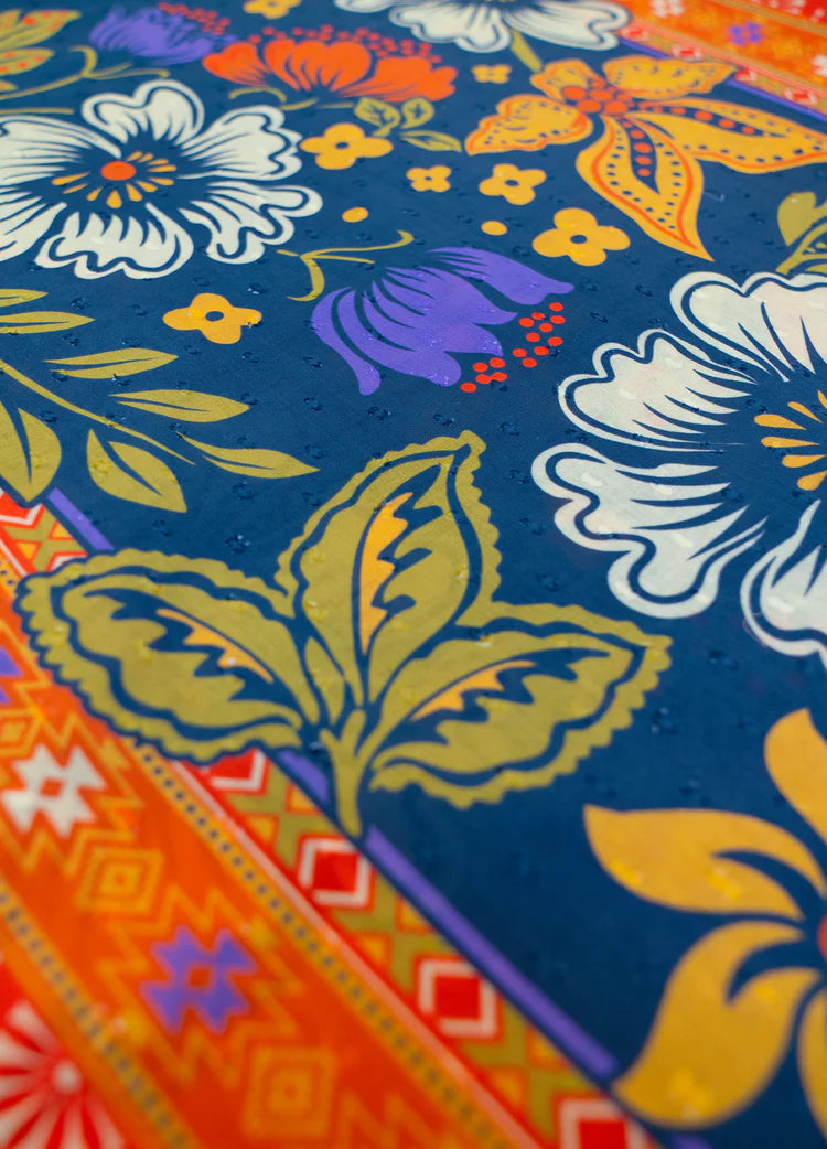 POWDER COTTON SCARF - TRAILING FLORAL IN NAVY