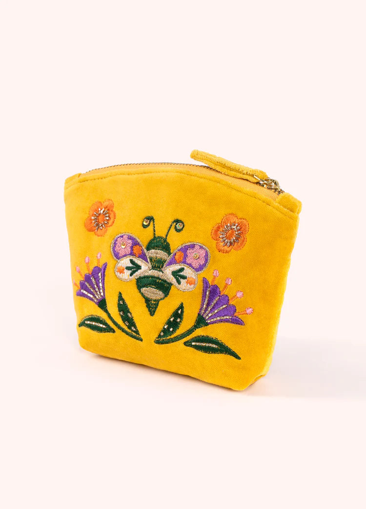 POWDER EMBROIDERED VELVET MINI POUCH - BRILLIANT BUMBLEBEE