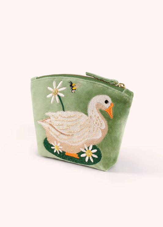 POWDER EMBROIDERED VELVET MINI POUCH - GARDEN GOOSE
