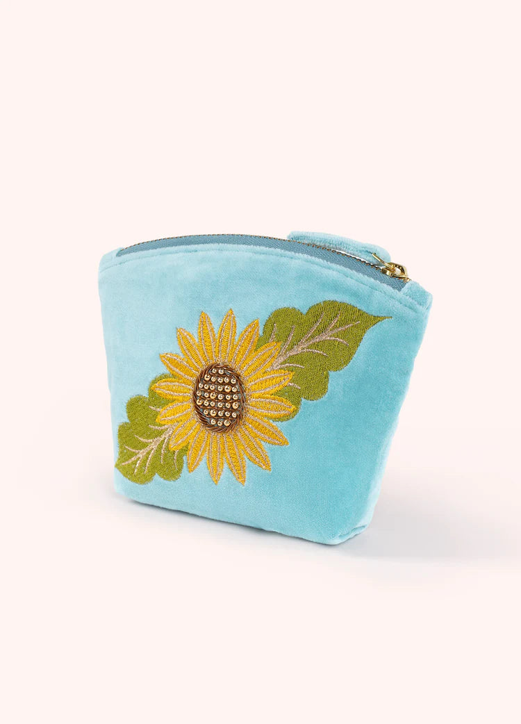 POWDER EMBROIDERED VELVET MINI POUCH - SUMMER SUNFLOWER