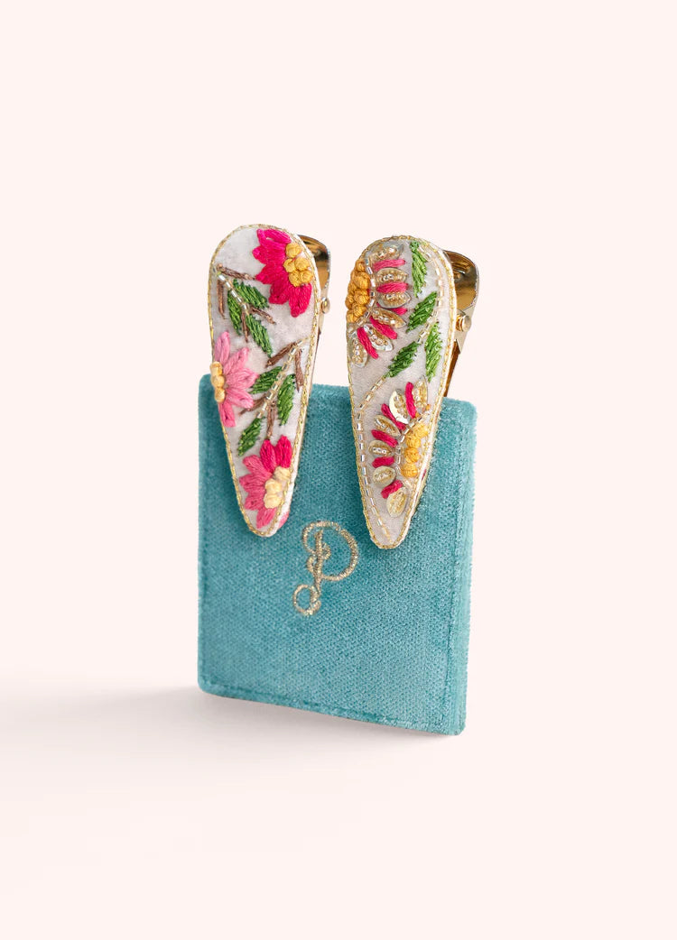 POWDER JEWELLED HAIR CLIPS - CREAM FLORA