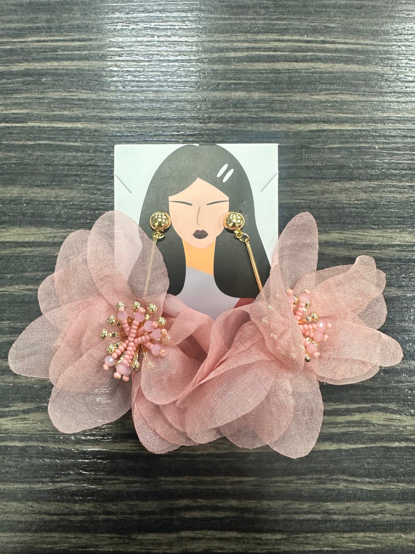 DMB Blush Fabric Flower Drop Earrings