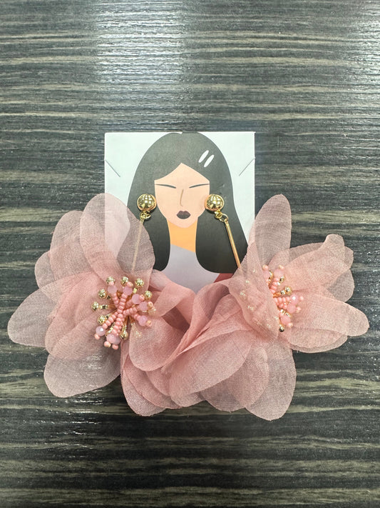 DMB Blush Fabric Flower Drop Earrings
