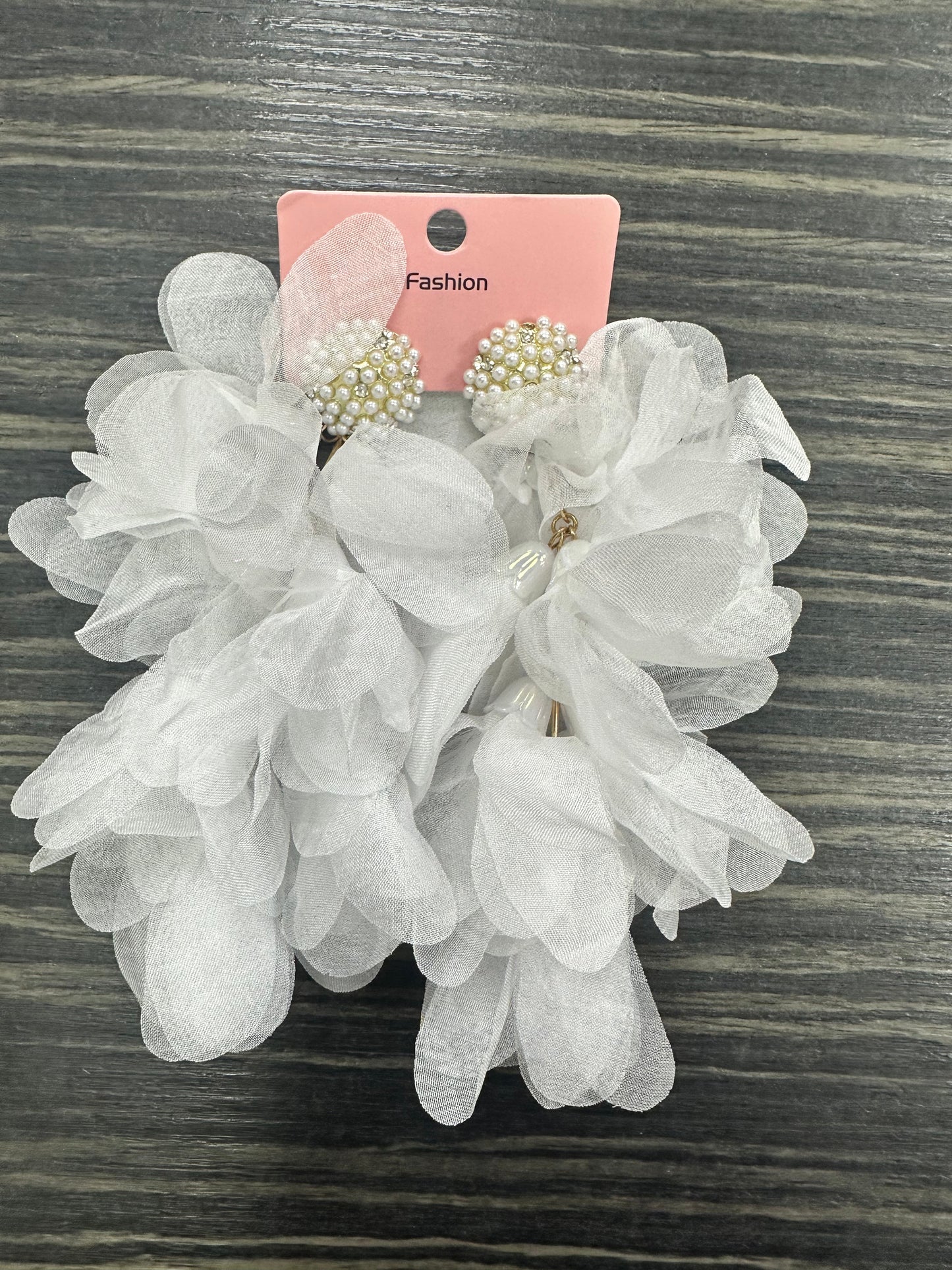 DMB White Fabric Petal Earrings