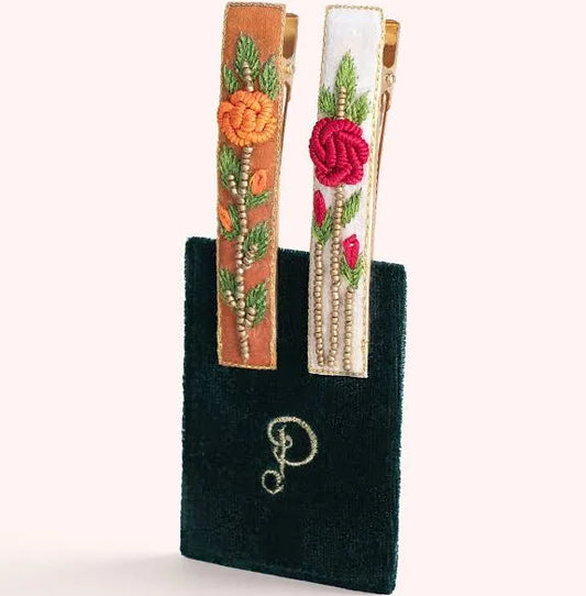 POWDER EMBELLISHED HAIR BARS - SPRING GARDEN