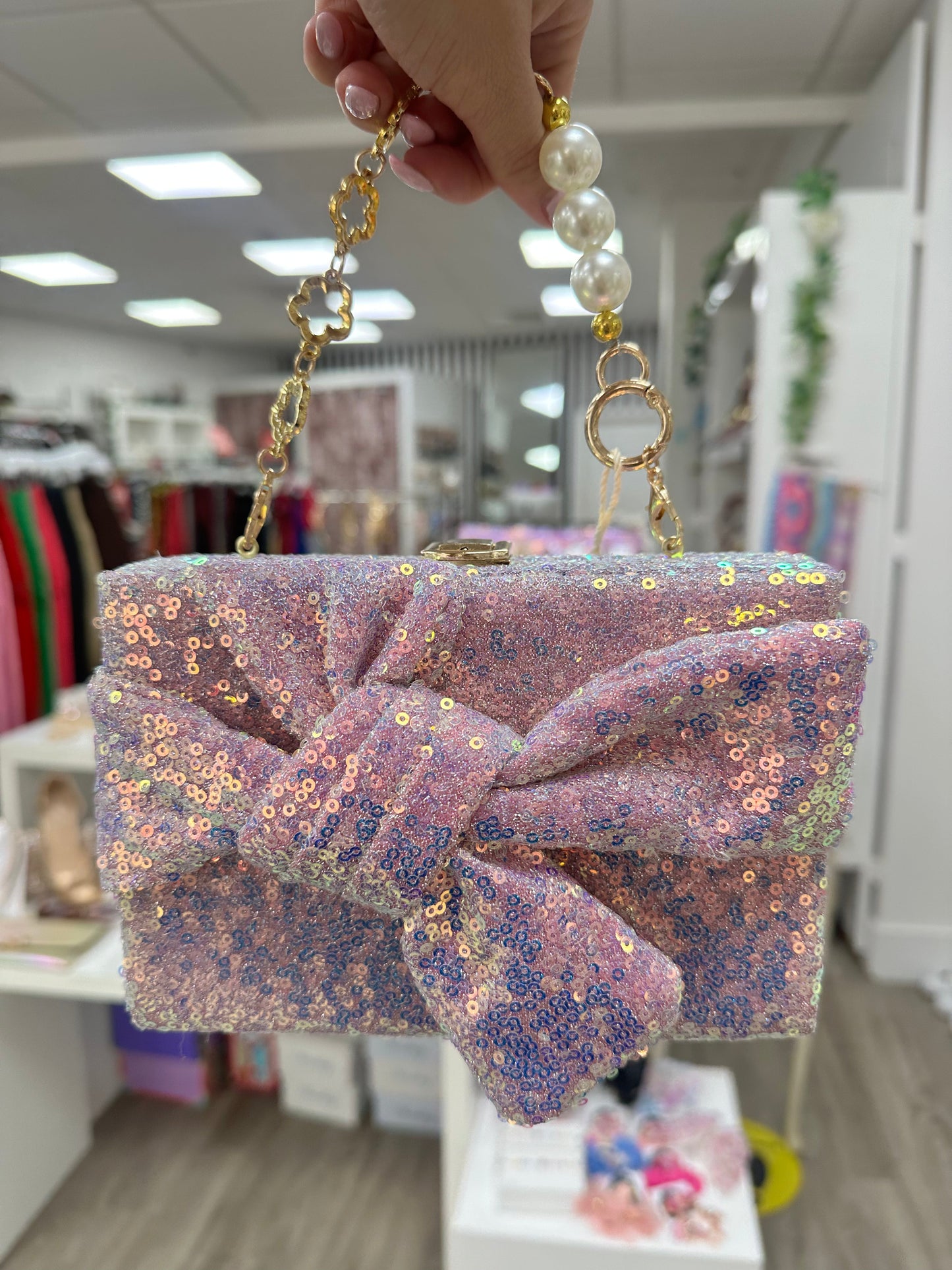 DMB Lilac Sequin Box Clutch Bag / Cross Body