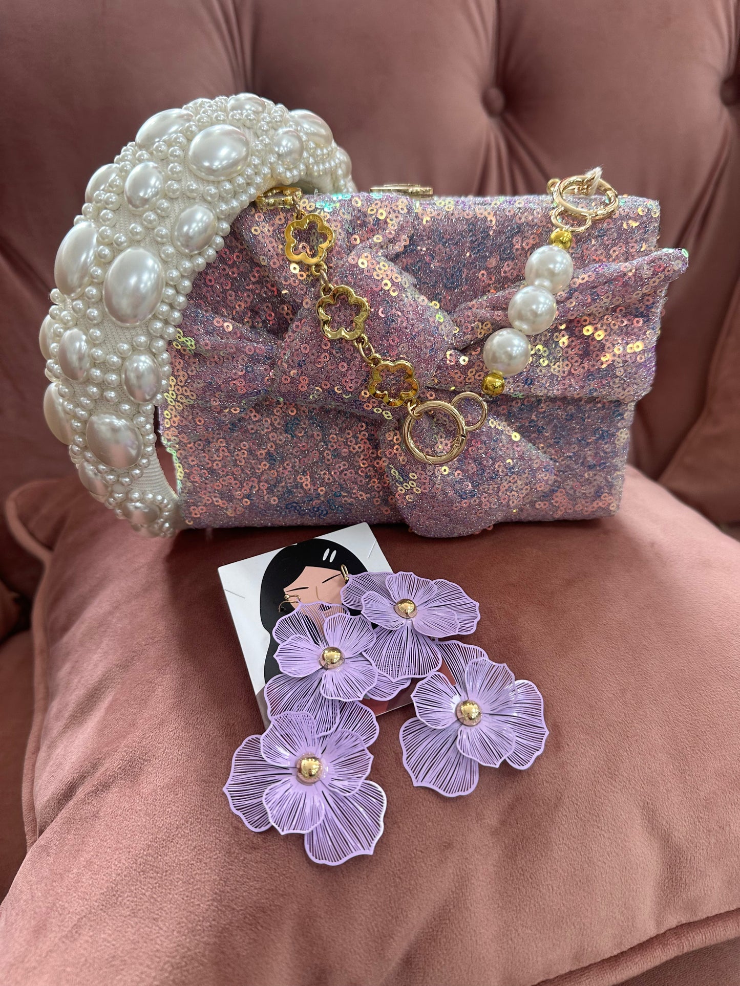DMB Lilac Sequin Box Clutch Bag / Cross Body