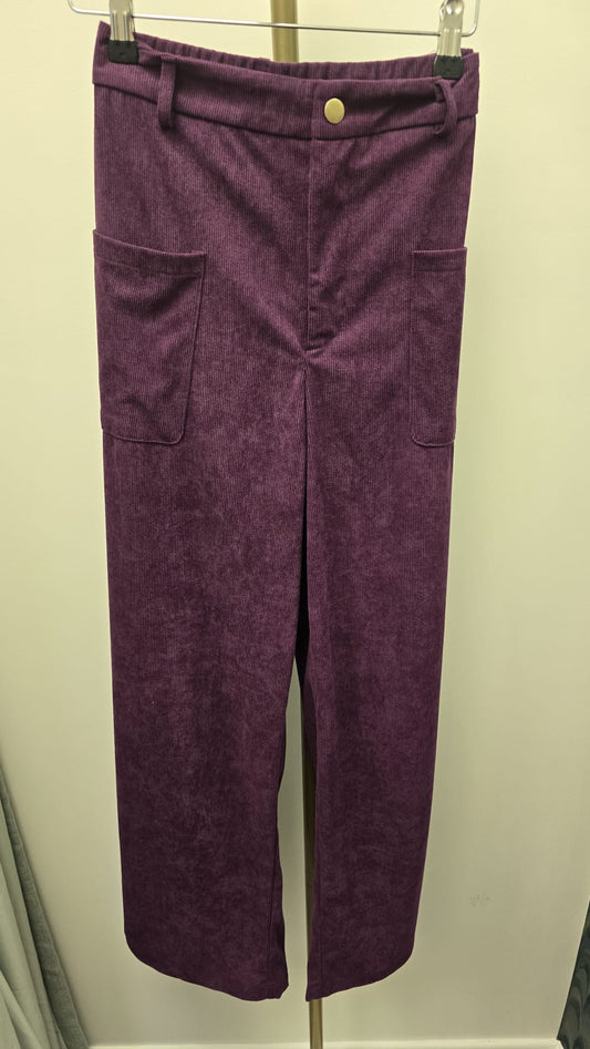 DMB Wide Leg High Waist Purple Corduroy Trousers
