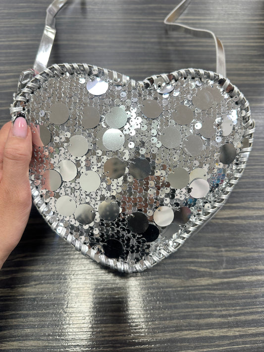 DMB Silver Heart Sequin Crossbody Bag