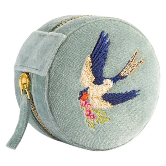Powder ROUND VELVET JEWELLERY BOX - Swooping Swallow Ice