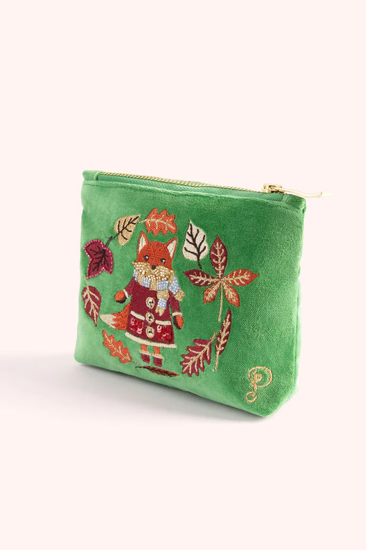 Powder EMBROIDERED VELVET MINI POUCH - COSY FOX