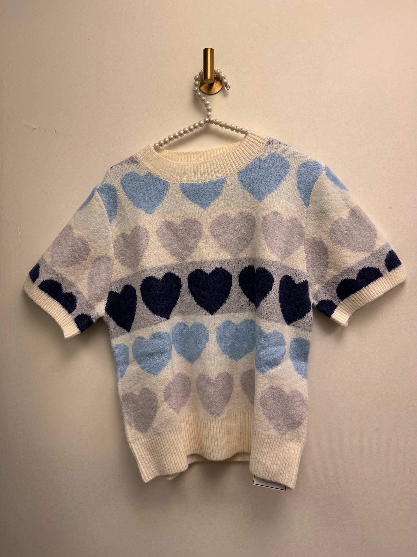 DMB Pastel Blues Knitted Heart Short Sleeve Jumper