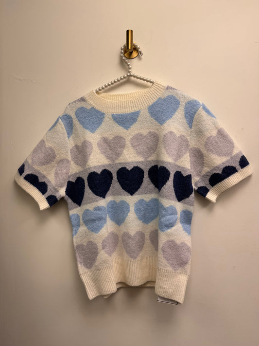 DMB Pastel Blues Knitted Heart Short Sleeve Jumper