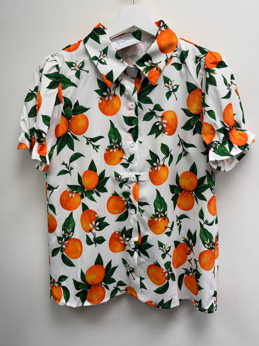 DMB Orange Print Frill Sleeve Blouse