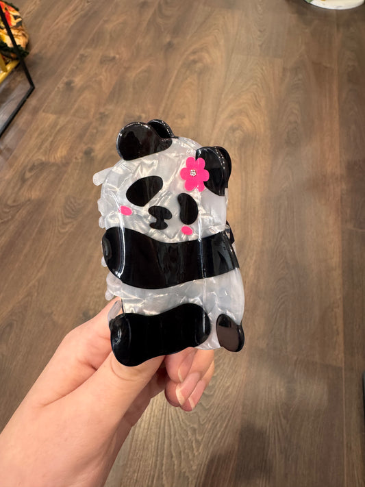 Panda Claw Clip with Pink Flower