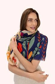 Powder Scandi Two-Tone Floral Print Scarf Navy