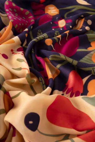 Powder Scandi Two-Tone Floral Print Scarf Navy