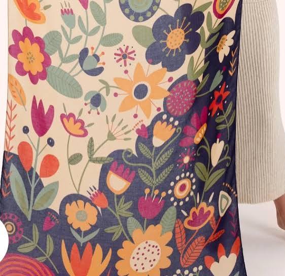 Powder Scandi Two-Tone Floral Print Scarf Navy