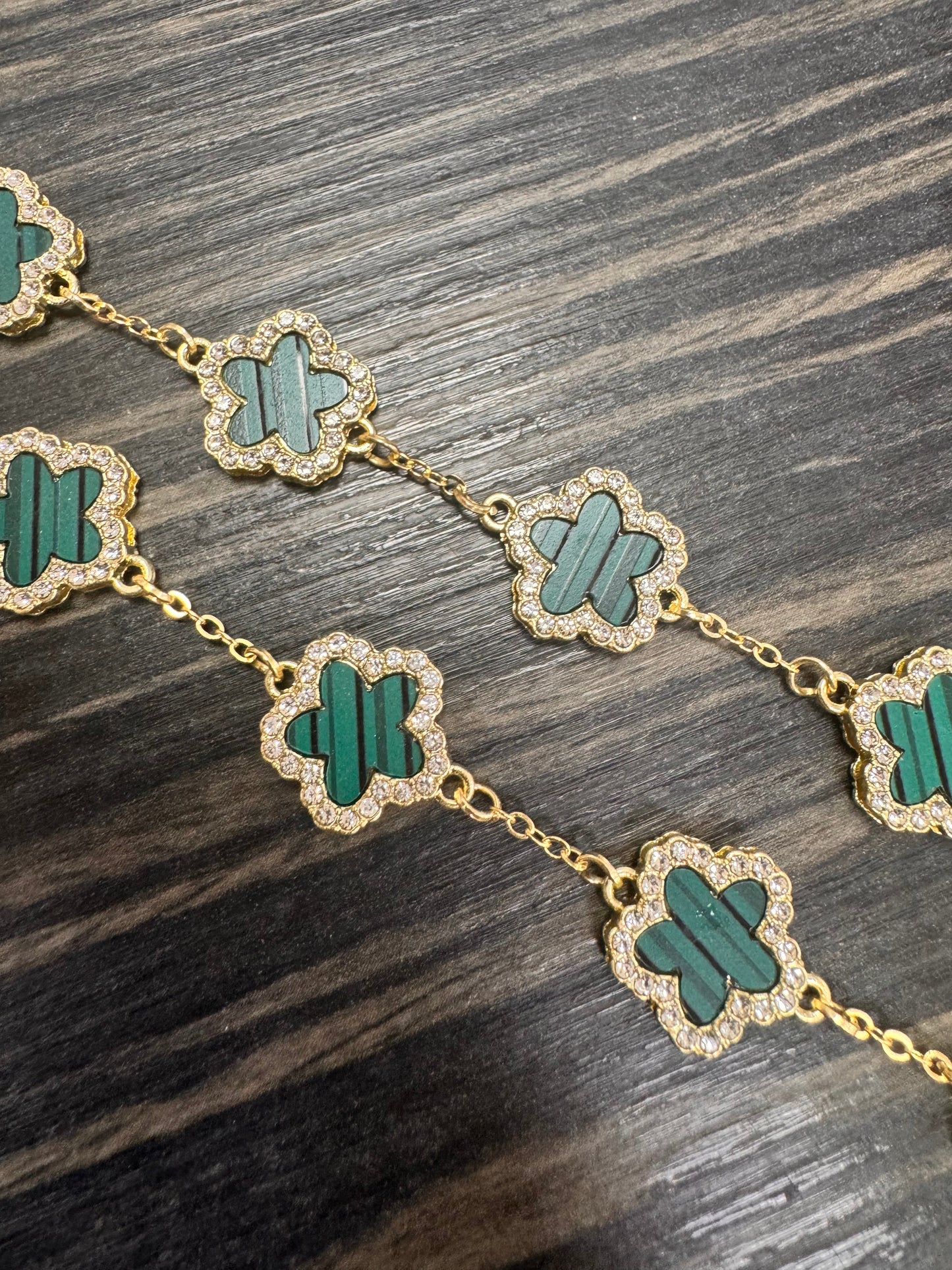 DMB Green 5 Clover Diamanté Bracelet