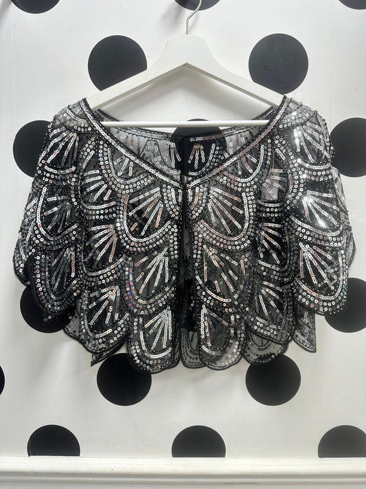DMB Black/Silver Sequin Bolero Cape