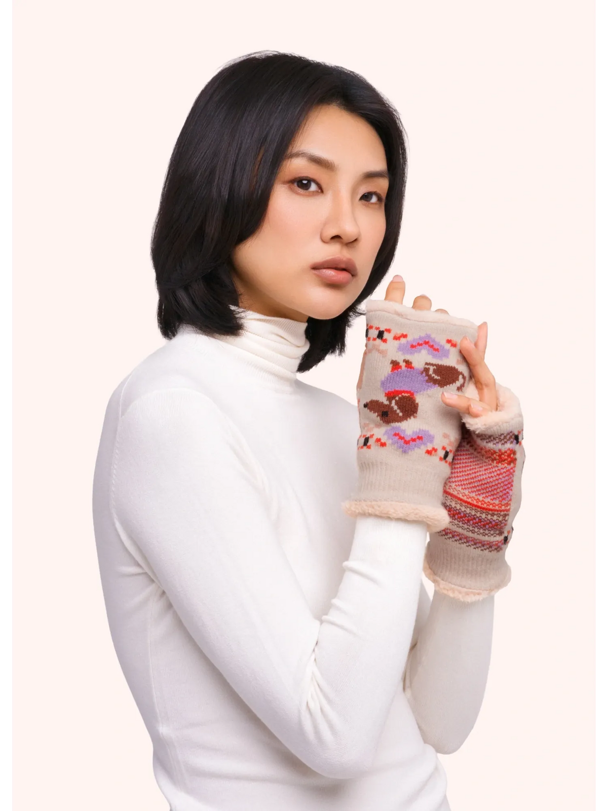 Powder Sausage Dog Wrist Warmers, Cream