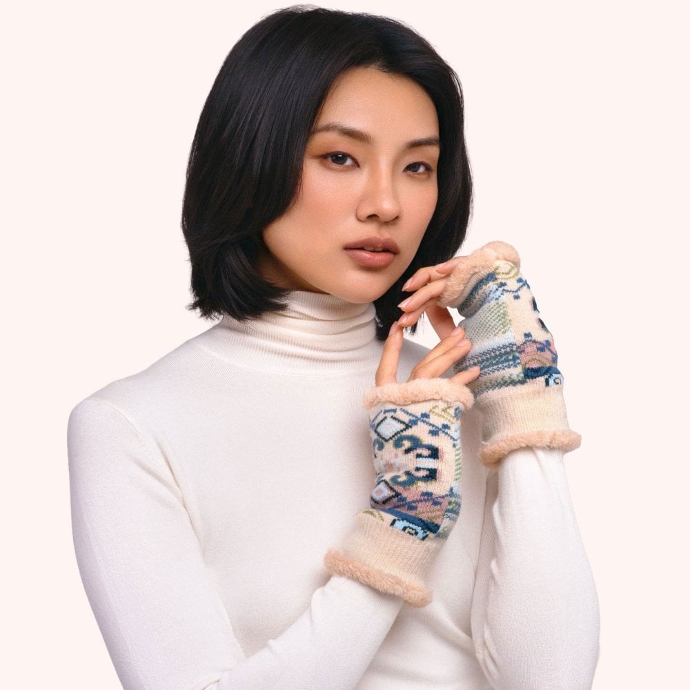 Powder Scandi Cosy Wrist Warmers, Cream Mix