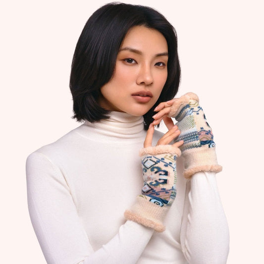 Powder Scandi Cosy Wrist Warmers, Cream Mix
