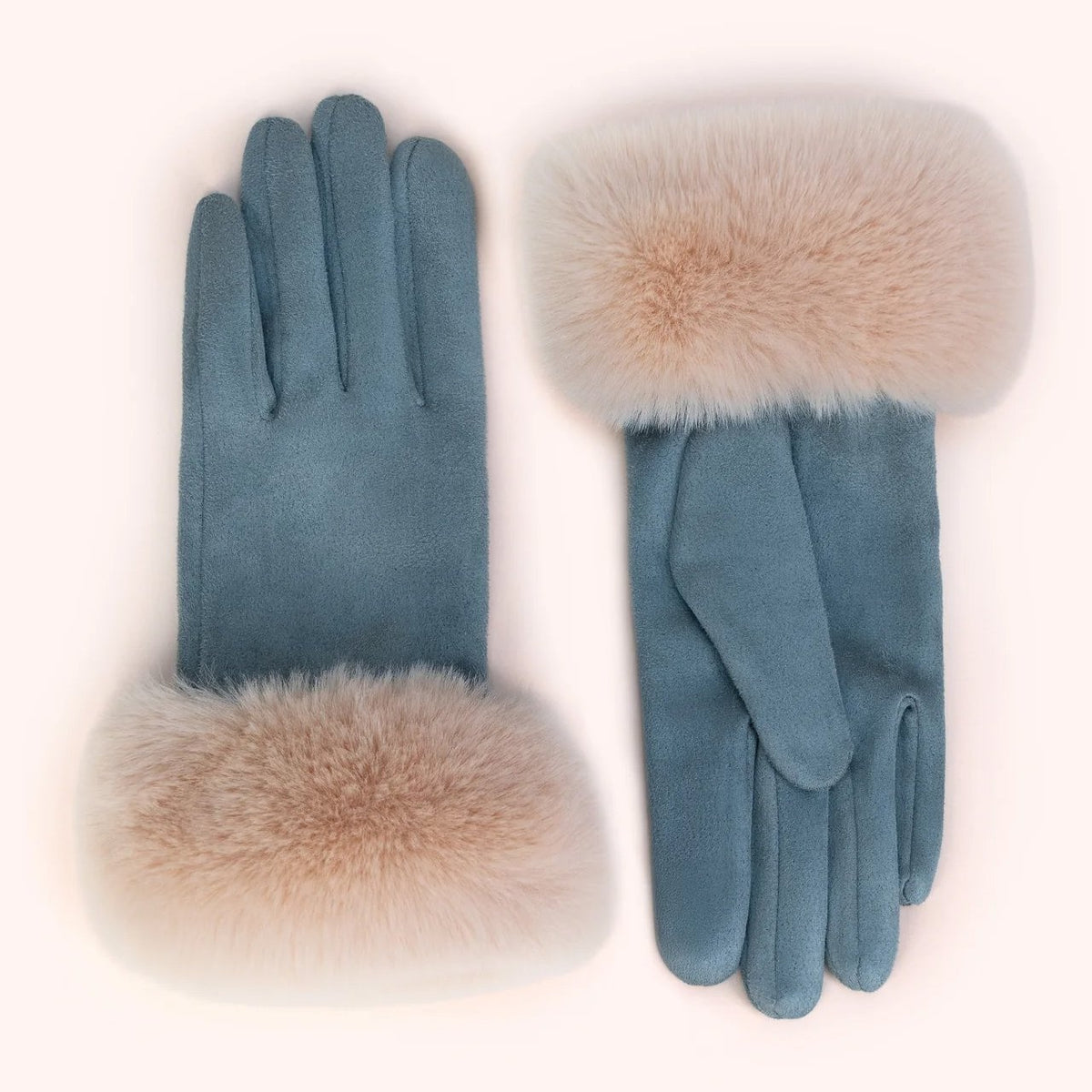 Powder Bettina Faux Suede/Fur Gloves, Denim
