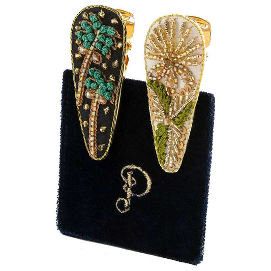 POWDER HAIRCLIPS - MIDNIGHT TREES & CHAMPAGNE FLOWER
