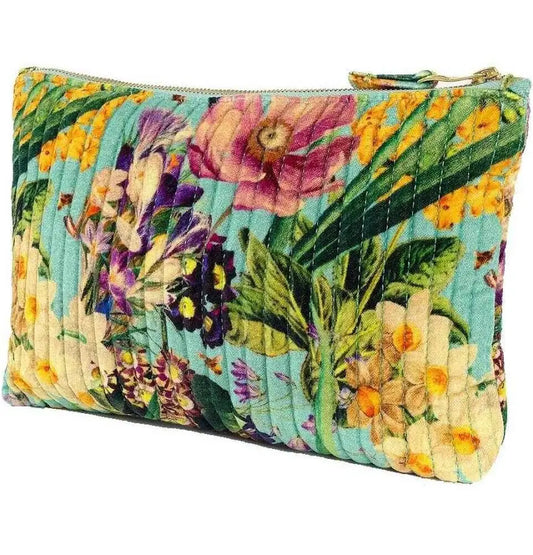 POWDER QUILTED VELVET ZIP POUCH - SPRING FLORA