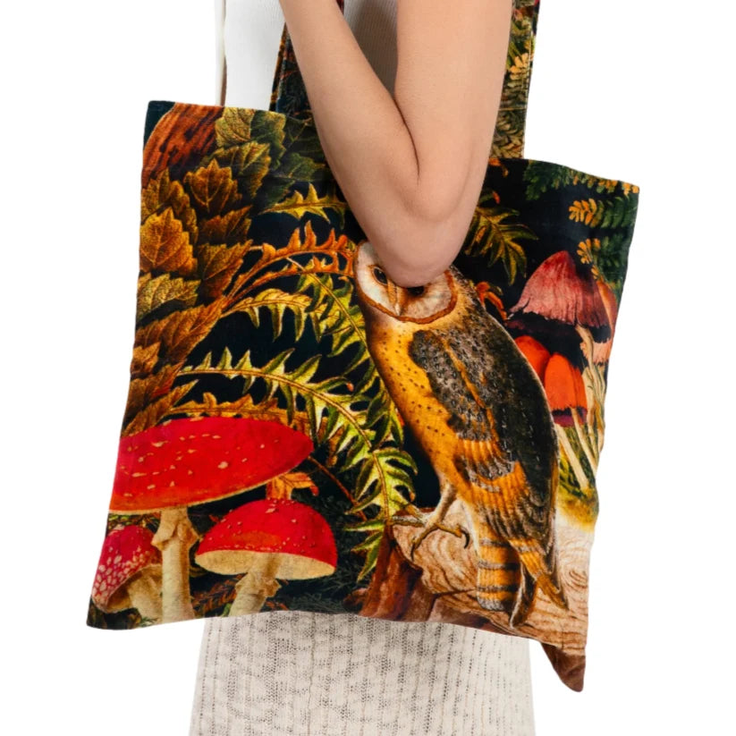 POWDER VELVET TOTE BAG - WOODLAND OWL