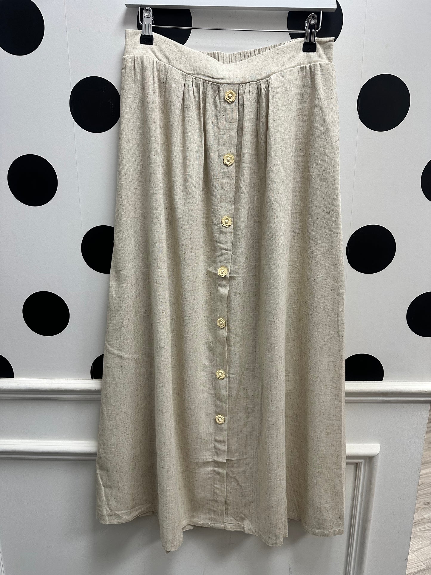 DMB Linen Button Front Maxi Skirt Beige