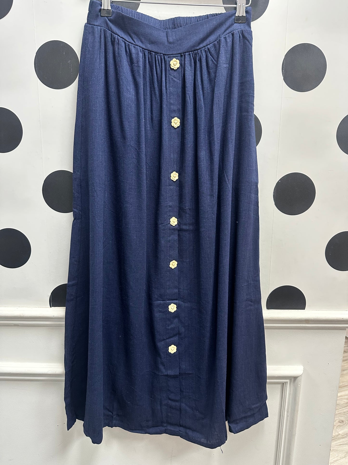 DMB Linen Button Front Maxi Skirt Navy