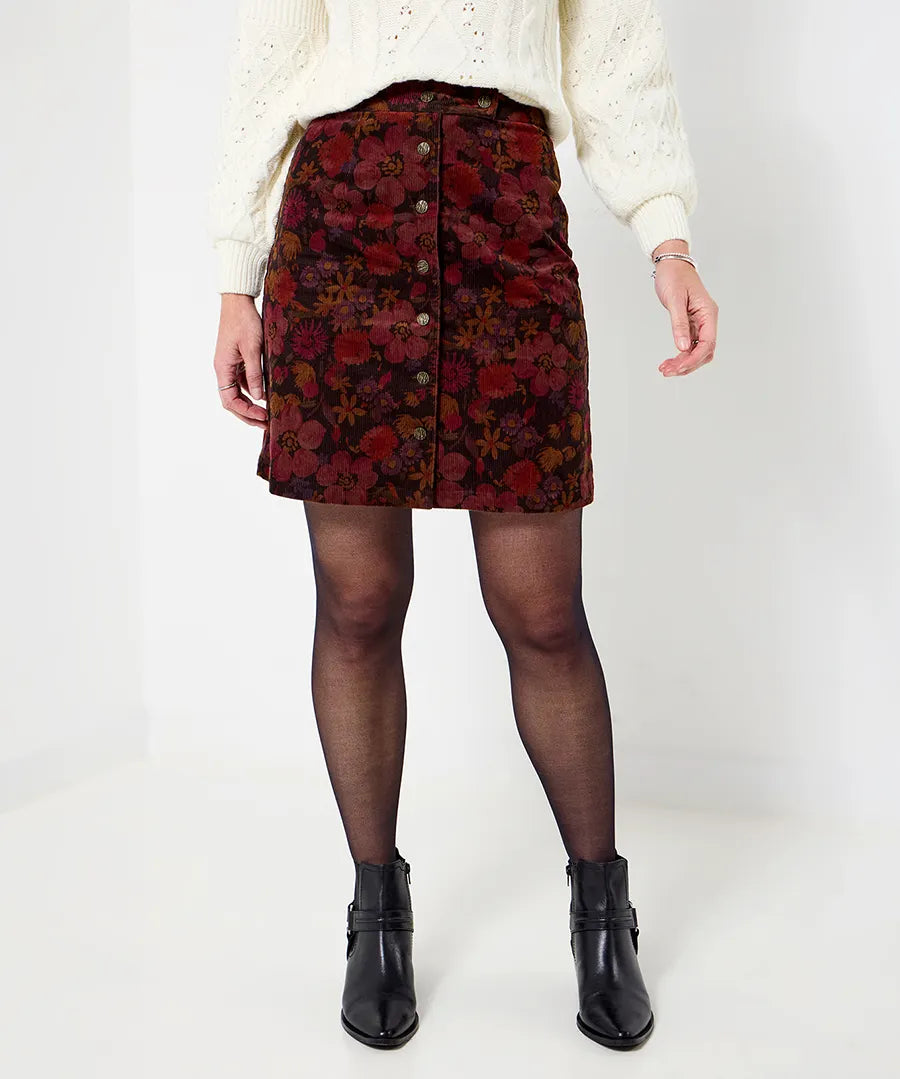 Joe Browns Autumnal Hattie Printed Cord Button Front Mini Skirt