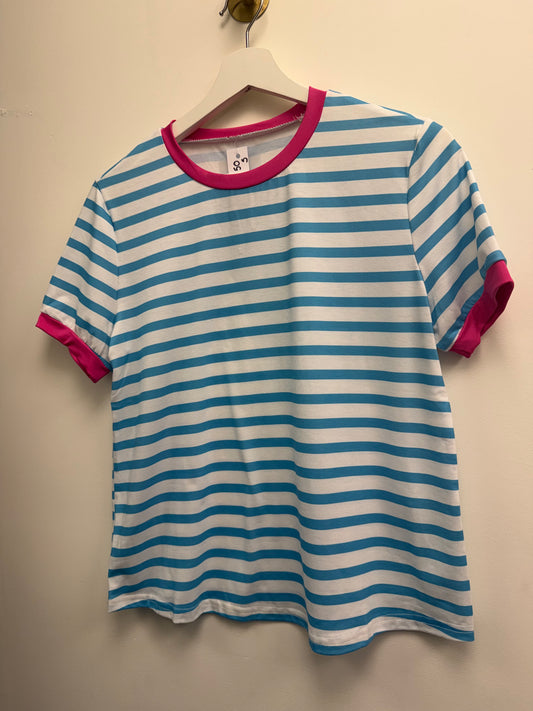 DMB Pink Trim Blue / White  Striped T-Shirt