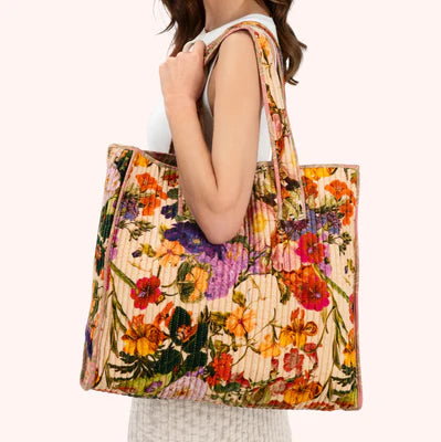 Powder LUXE VELVET QUILTED TOTE BAGS - CREAM POSY