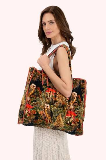 Powder LUXE VELVET QUILTED TOTE BAGS - WILD WOODLAND OWL