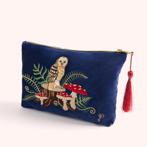 Powder VELVET ZIP POUCH - WOODLAND OWL