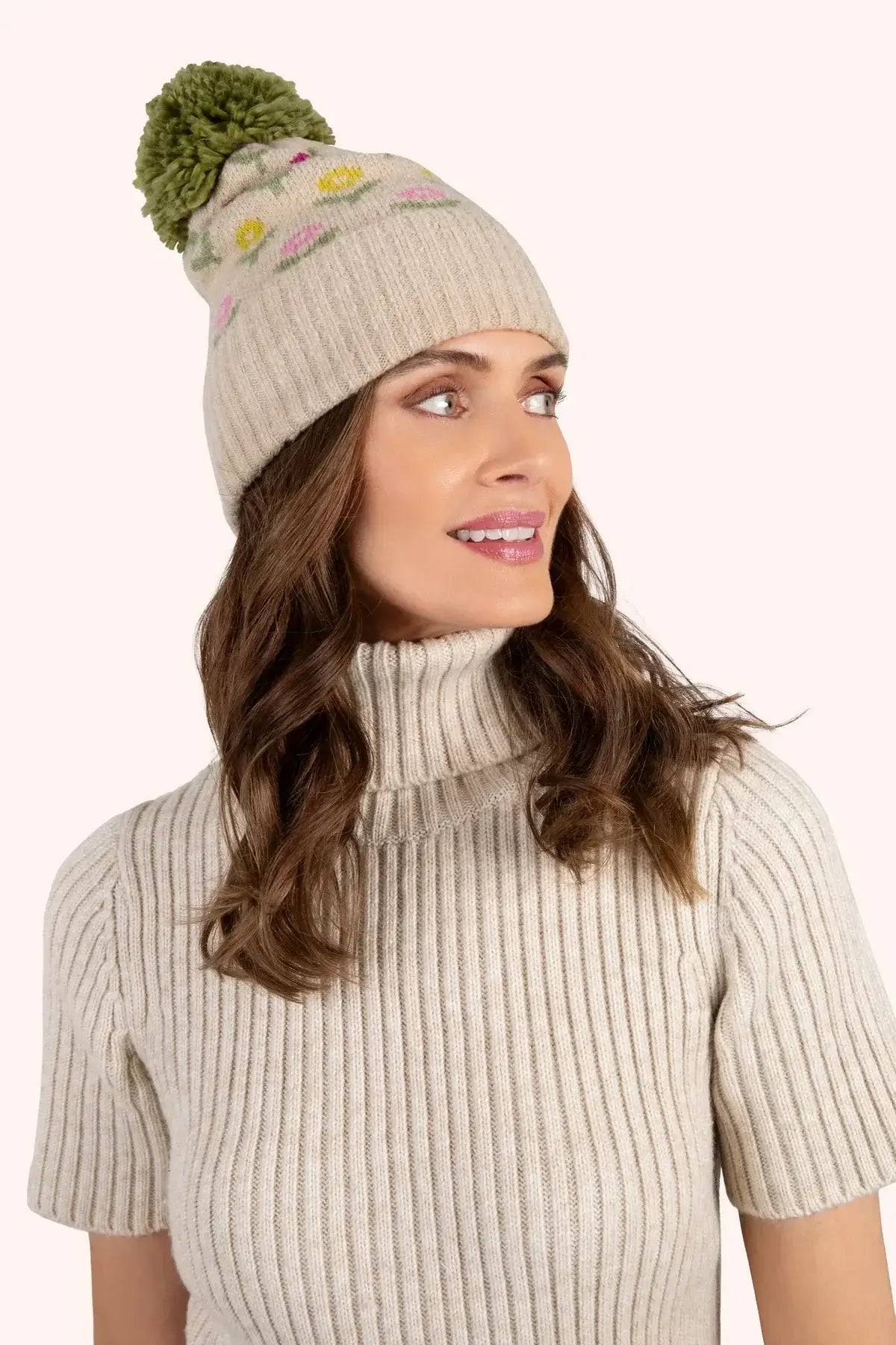 Powder WILLOW DITSY FLOWER POMPOM HAT, CREAM