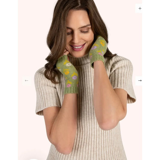Powder WILLOW DITSY FLOWER WRIST WARMERS, SAGE