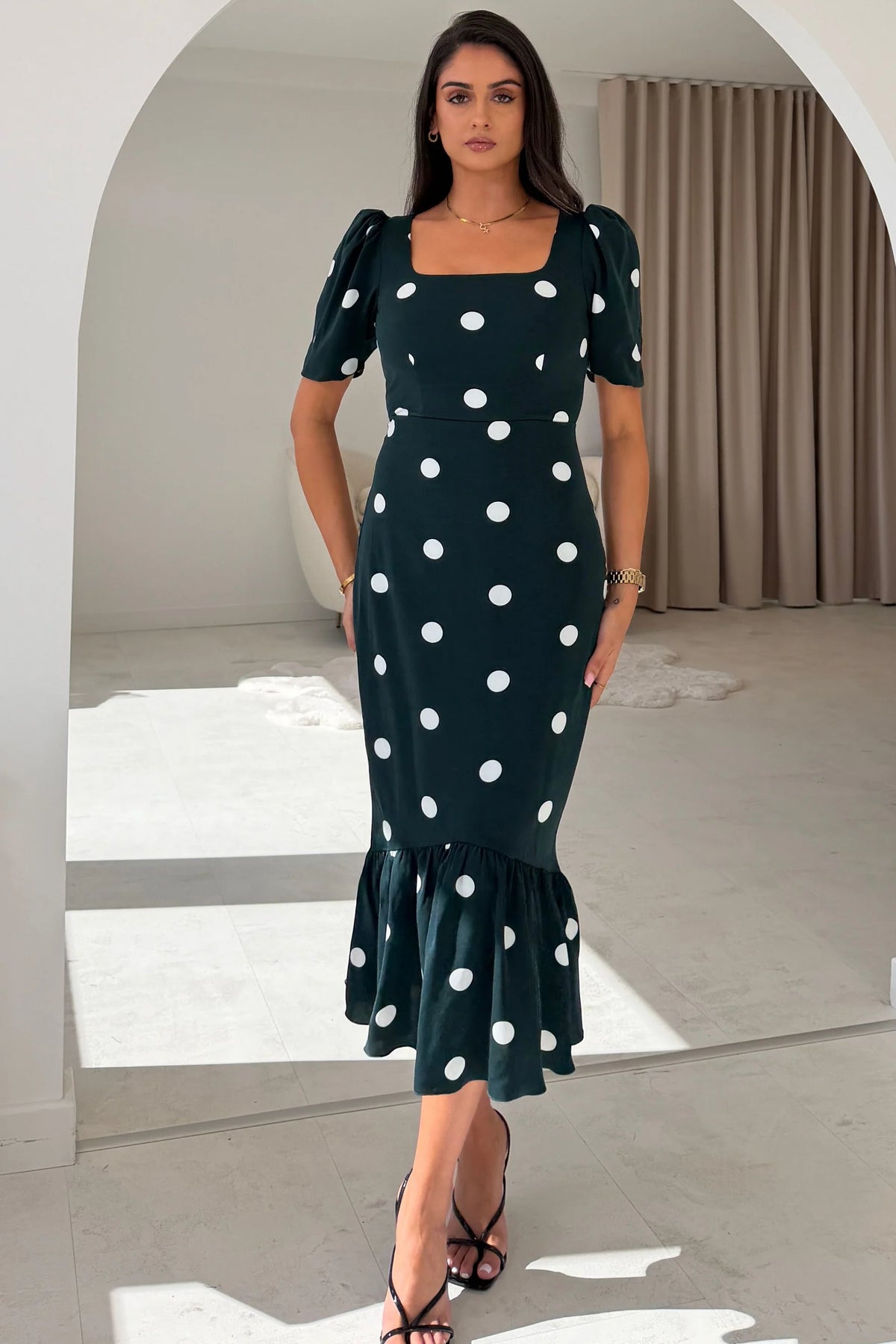 GIM Jennifer Green Spot Midi Dress