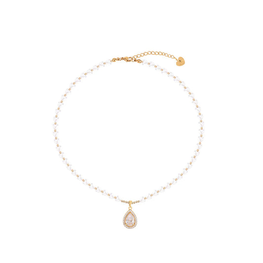 Knight & Day T692NMS Pearl Teardrop gold Necklace