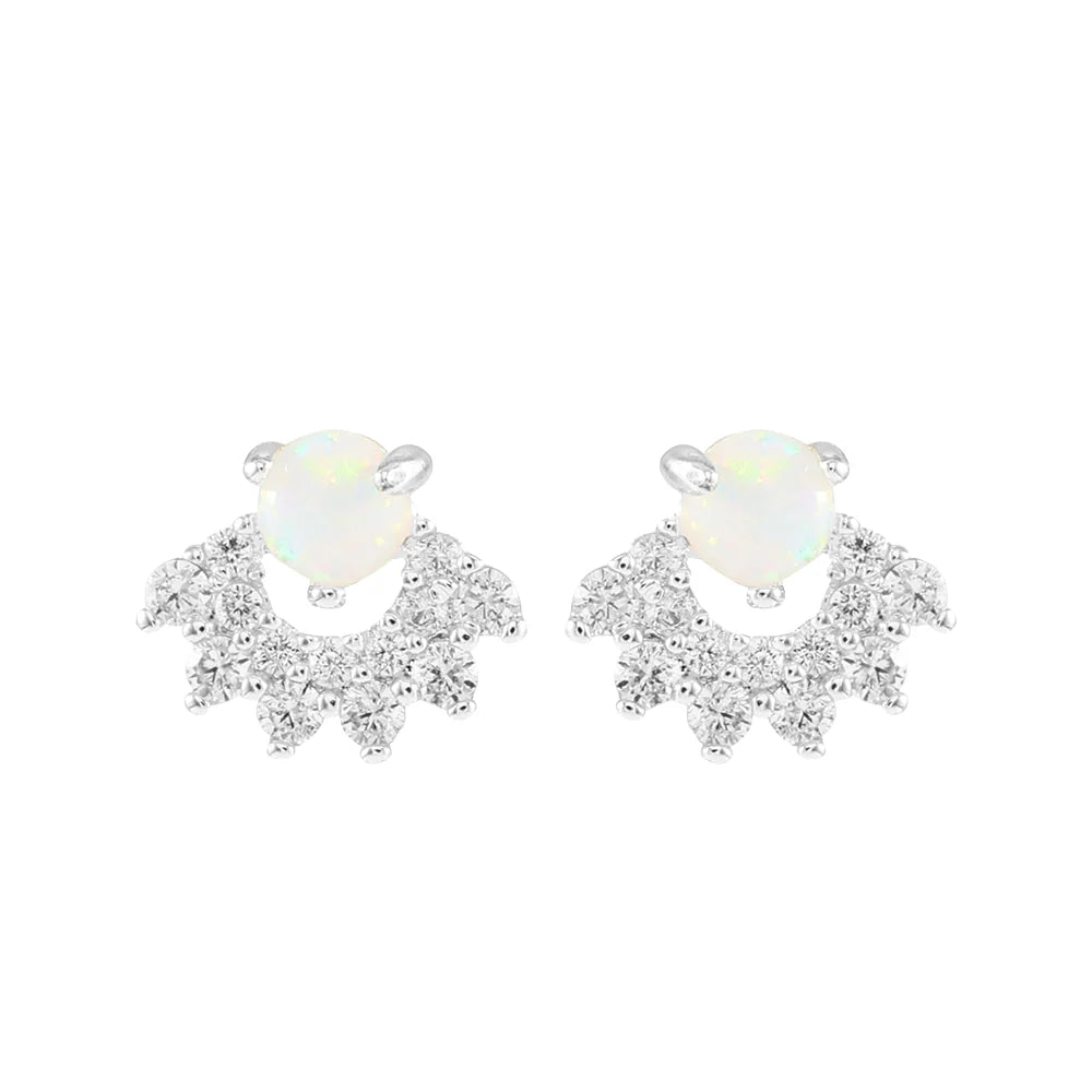 Knight & Day T681EAP Silver White Opal Earrings