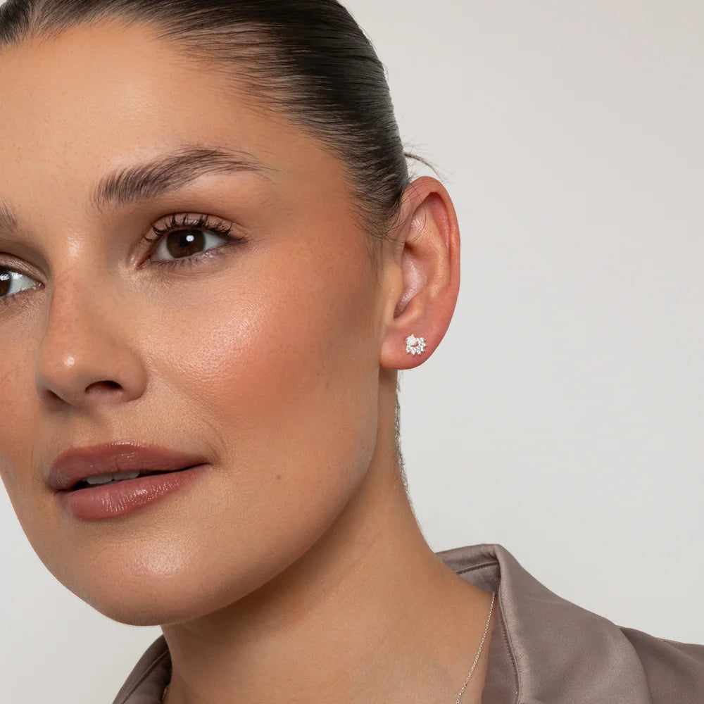 Knight & Day T681EAP Silver White Opal Earrings