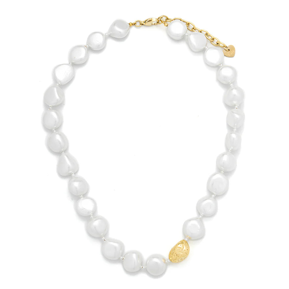 Knight & Day T505NSF Shell Pearl Necklace with Gold Accents