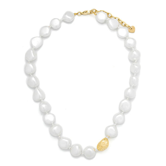 Knight & Day T505NSF Shell Pearl Necklace with Gold Accents